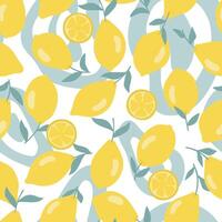 Seamless summer pattern with slices and whole lemons. vector