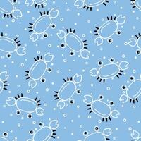 Funny cartoon crabs with bubbles on blue, seamless summer pattern vector