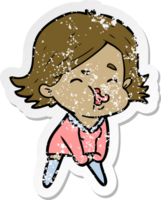 distressed sticker of a cartoon girl pulling face png