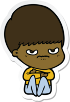 sticker of a cartoon angry boy sitting png
