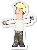 retro noodlijdende sticker van een cartoon gelukkige man png