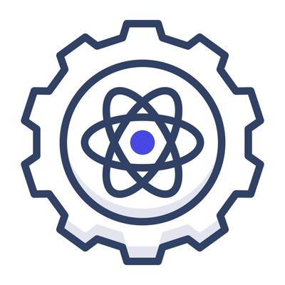 Atom inside gear, science management icon