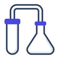 Flask connected with test tube, flat design of chemical experiment vector