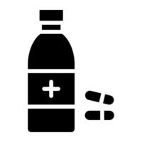 cápsulas con botella representando concepto de medicina icono vector