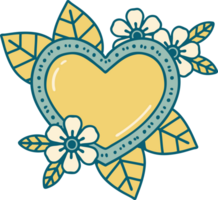 tattoo style icon of a botanical heart png