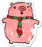 distressed sticker of a cartoon pig wearing office tie png