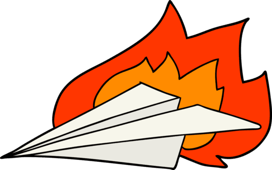avión de papel en llamas de dibujos animados png