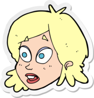 pegatina de un rostro femenino de dibujos animados con expresión sorprendida png