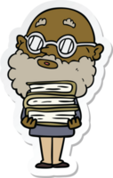 sticker of a cartoon curious man with beard and glasses png