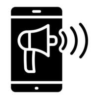 Megaphone with smartphone, icon of mobile marketing vector