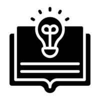 Solid design icon of creative knowledge, book with light bulb vector