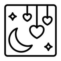 Hanging hearts with moon, icon of valentine night vector