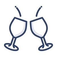 Glasses sticking with each other, icon of toasting vector