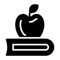 manzana con libro, sano conocimiento icono vector