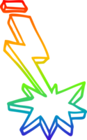 rainbow gradient line drawing of a cartoon thunder bolt png