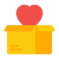 Heart inside cardboard, love box icon vector