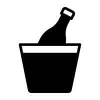 Editable solid design of beer bucket, beer bottle inside basket vector