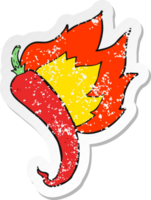 retro distressed sticker of a cartoon flaming hot chilli pepper png