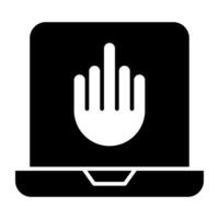 Hand inside system, laptop hacking icon vector