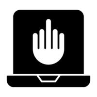 Hand inside system, laptop hacking icon vector