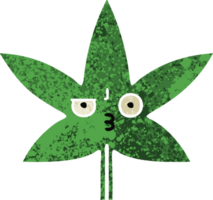 retro illustratie stijl tekenfilm van een marihuana blad png