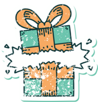 iconic distressed sticker tattoo style image of a present png