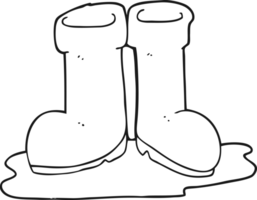 hand drawn black and white cartoon wellington boots in puddle png