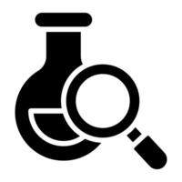 I    Icon of chemical analysis, flask under magnifying glass vector