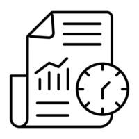 Clipboard document with clock, project deadline icon vector