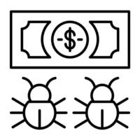Bugs with banknote, icon of infected money vector