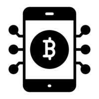 móvil bitcoin red icono en sólido diseño vector