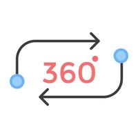 Rotating arrow with specific angle denoting concept of 360 degree rotation vector