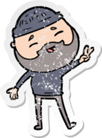 distressed sticker of a cartoon happy bearded man png