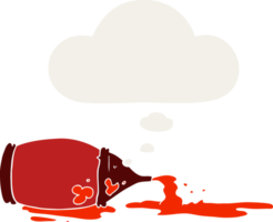 cartoon spilled ketchup bottle with thought bubble in retro style png