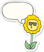 desenho animado flor com discurso bolha adesivo png