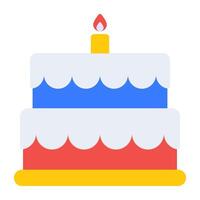 Party cake with candle on it, flat design vector of birthday cake