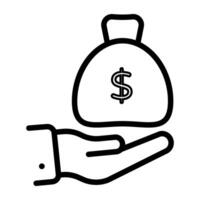 Dollar bag on hand, concept of donation icon vector