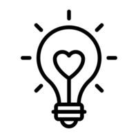 Heart inside light bulb, love idea icon vector