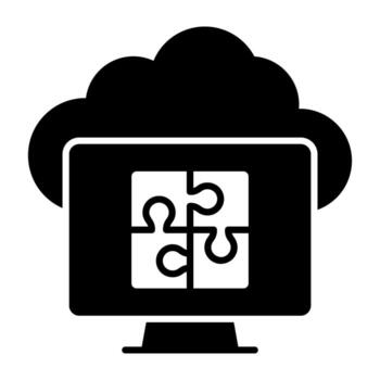 un plano diseño, icono de nube rompecabezas solución vector