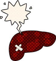 cartoon unhealthy liver with speech bubble in comic book style png