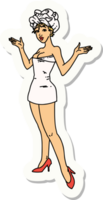 sticker of tattoo in traditional style of a pinup girl in towels png