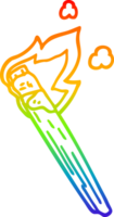 rainbow gradient line drawing of a cartoon burning torch brand png