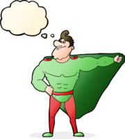 funny cartoon superhero with thought bubble png