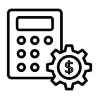Calculator with dollar inside gear, financial calculation icon vector