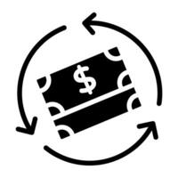 Dollar with reversible arrows, money flow icon vector