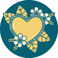 iconic tattoo style image of a botanical heart png
