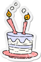 mano disegnato afflitto etichetta cartone animato scarabocchio di un' compleanno torta png