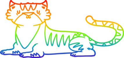 rainbow gradient line drawing of a cartoon tiger png