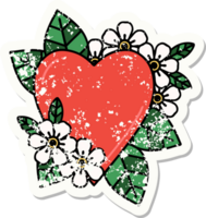 Distressed Sticker Tattoo im traditionellen Stil eines botanischen Herzens png