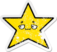 distressed sticker of a cute cartoon gold star png